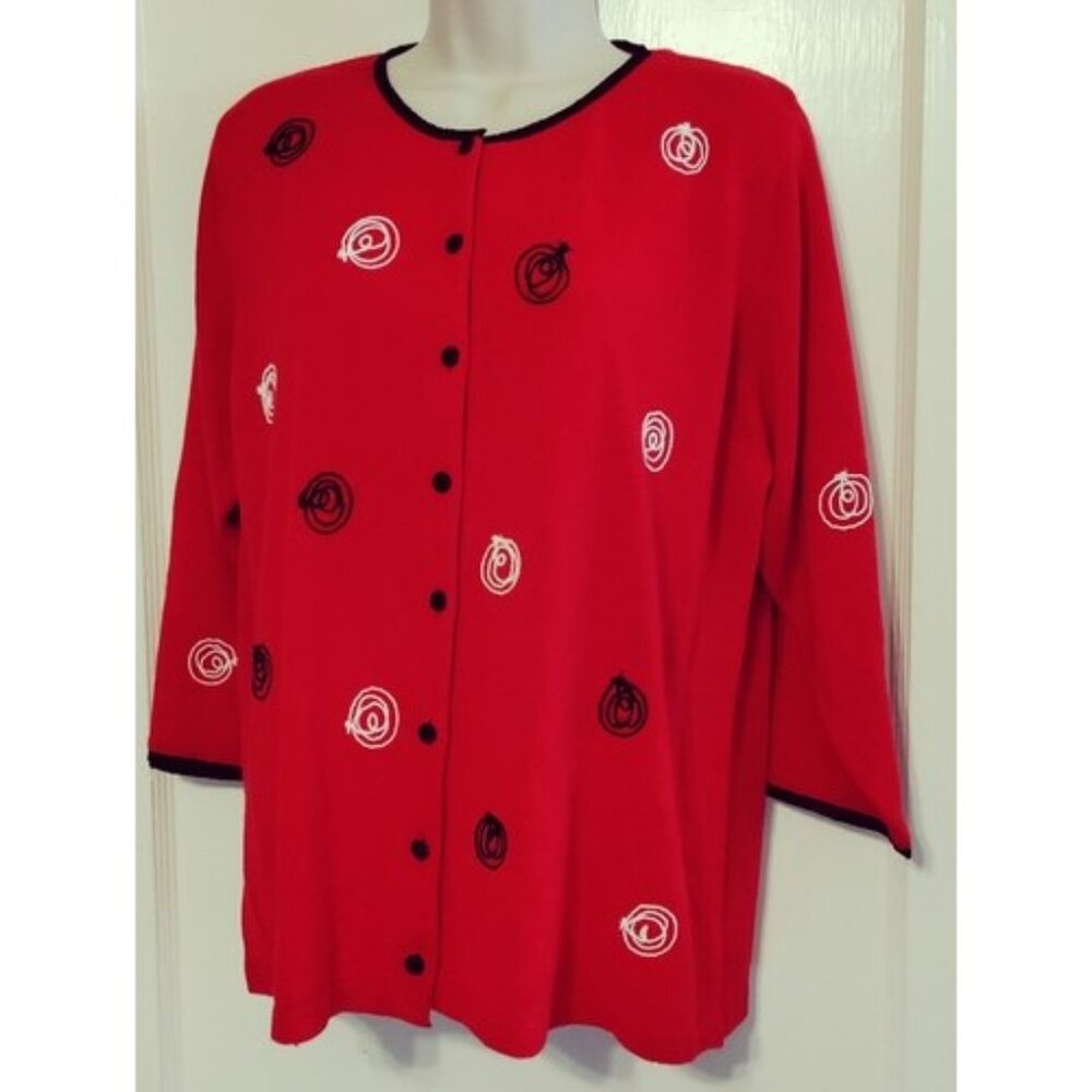 Vintage 90s ECCOBAY Cardigan Sweater Womens XL Swirls Red